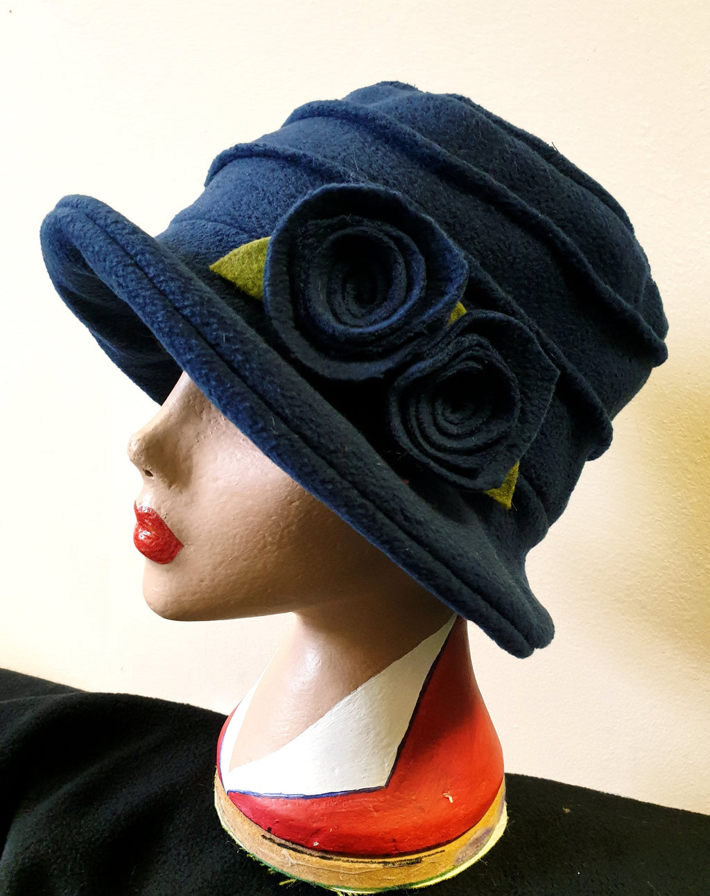 Navy Blue Fleece Hat-Polar Fleece Lining-Downton Abbey Hat-Womens Fleece Hat-Womens Fleece Winter Hat-1930's-Ladies Winter Hat-Blue Fleece