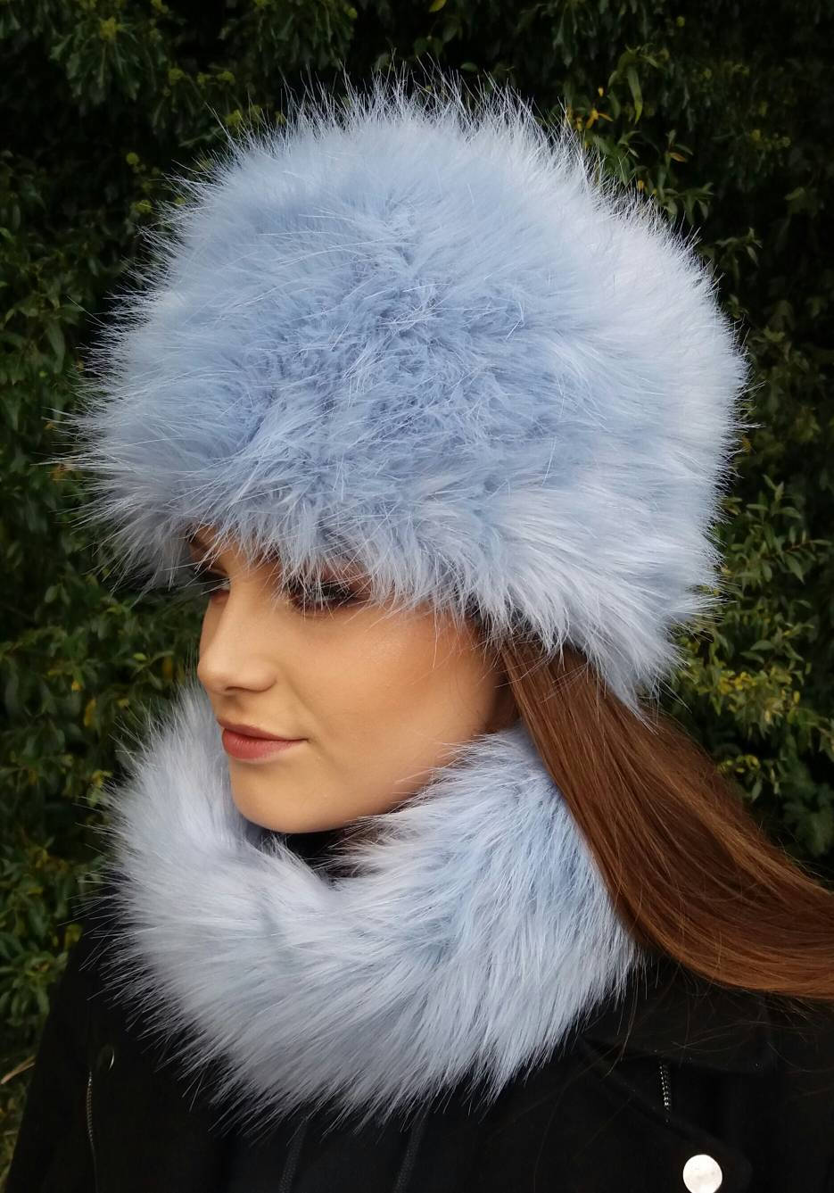 Ice Blue Faux Fur Hat with Cosy Polar Fleece Lining-Blue Fur Hat-Blue Fur- Blue Winter Hat-Baby Blue Fur