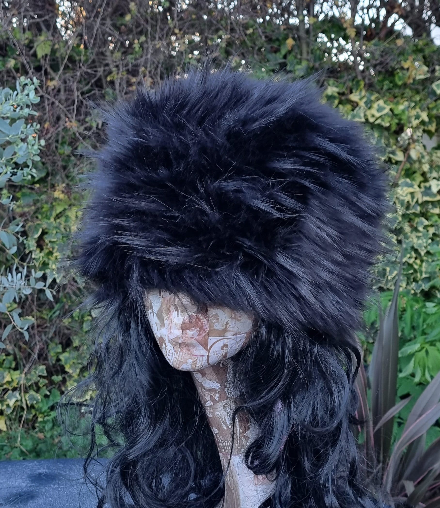 Fluffy Tufty Black Luxury Faux Fur Hat with Polar Fleece Lining-Fur Hat-Fake Fur Hat-Winter Hat-Long Fur Hat-Cossack Hat-Black Fur Hat