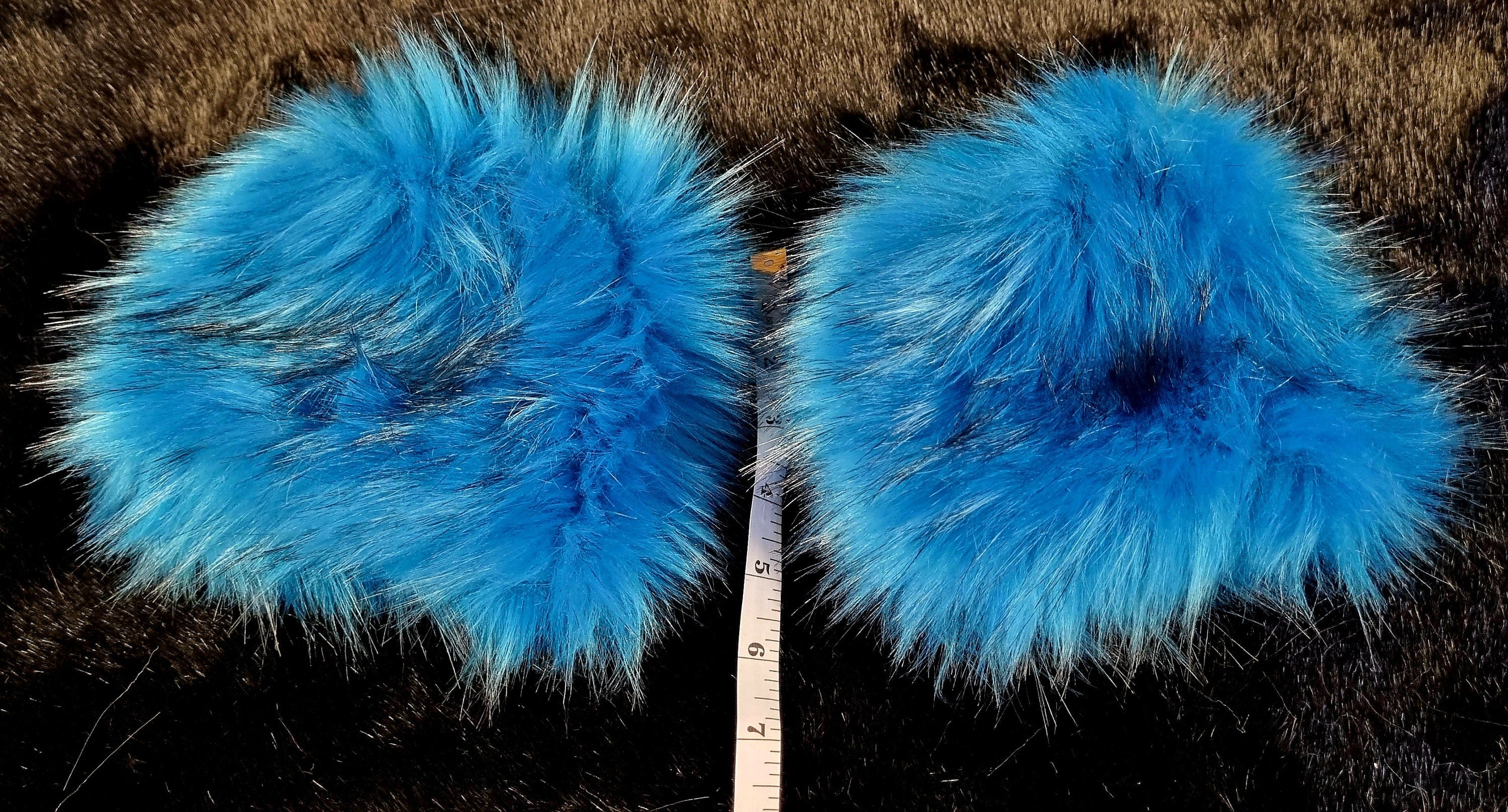 Turquoise Faux Fur Cuffs with Black Tips | Festival Wrist Warmers | Handmade in England