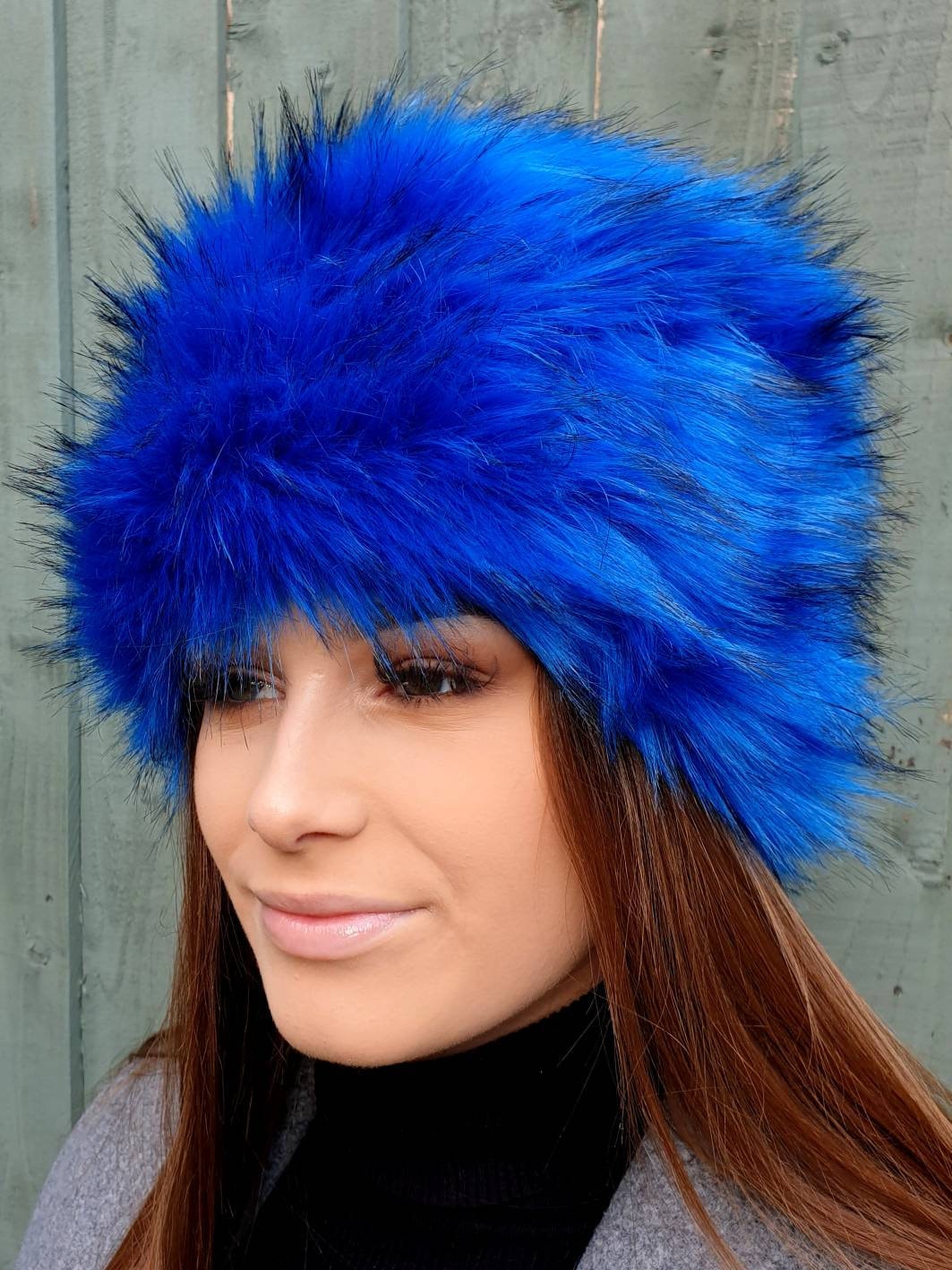 Royal Blue Long Luxury Faux Fur Hat with Cosy Polar Fleece Lining-Fur Hat-Fake Fur Hat-Winter Hat-Long Fur Hat-Cossack Hat-Blue Fur Hat
