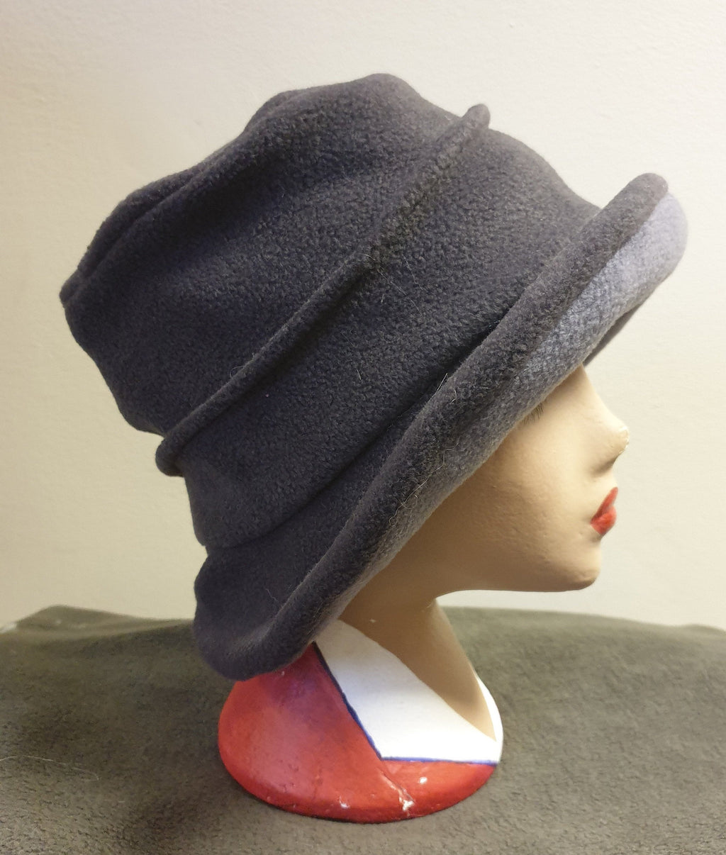 Dark/Light Grey Hat Lined with Polar Fleece-Downton Abbey Hat-Womens Fleece-Womens Fleece Winter Hat-1930's-Vintage Hat-Ladies Winter Hat
