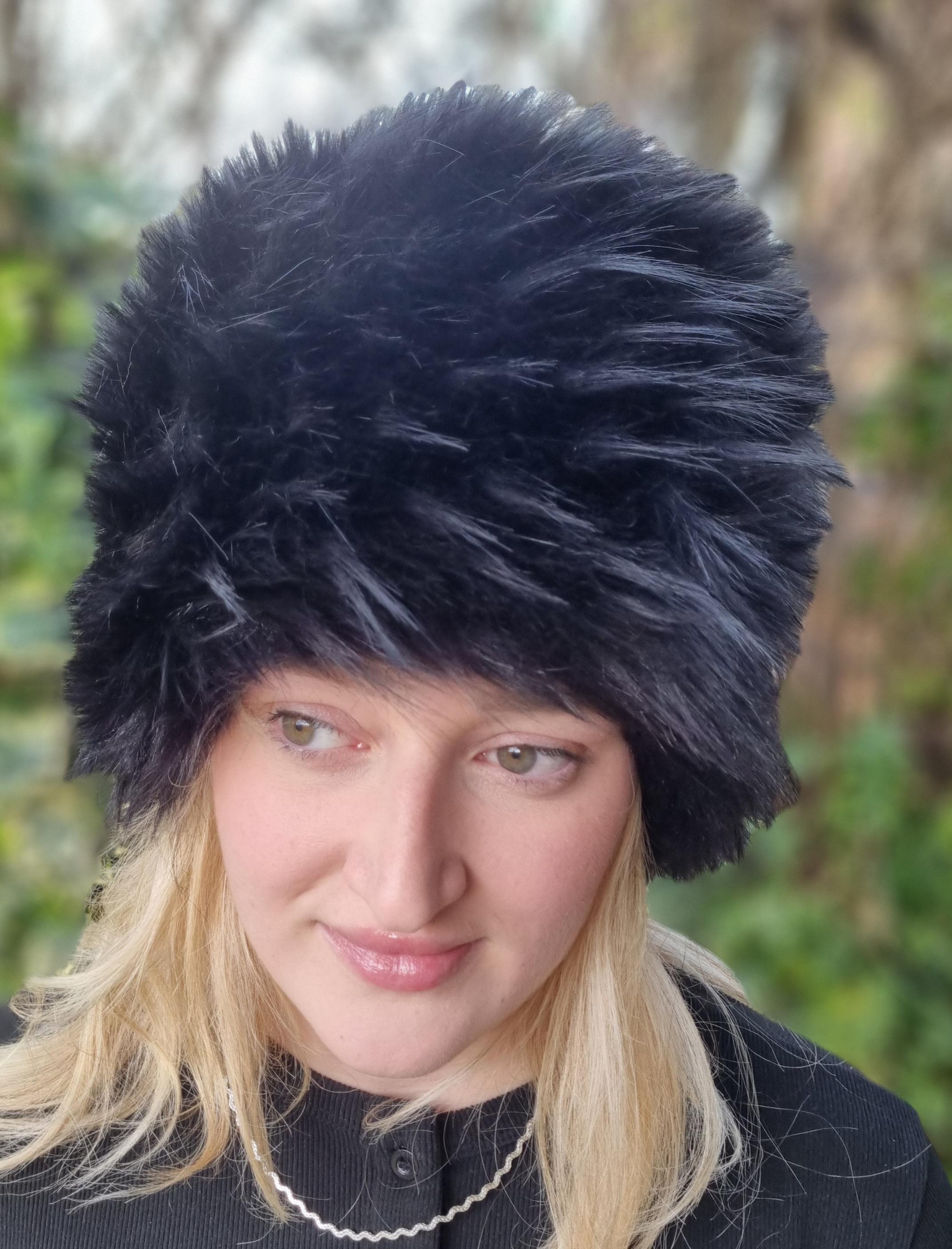 Hollywood Black Textured Faux Fur Hat- Cosy Polar Fleece Lining- Statement Piece-Russian Hat-Fur Hat-Fake Fox Fur-Fake Fur Hat-Black Fur Hat