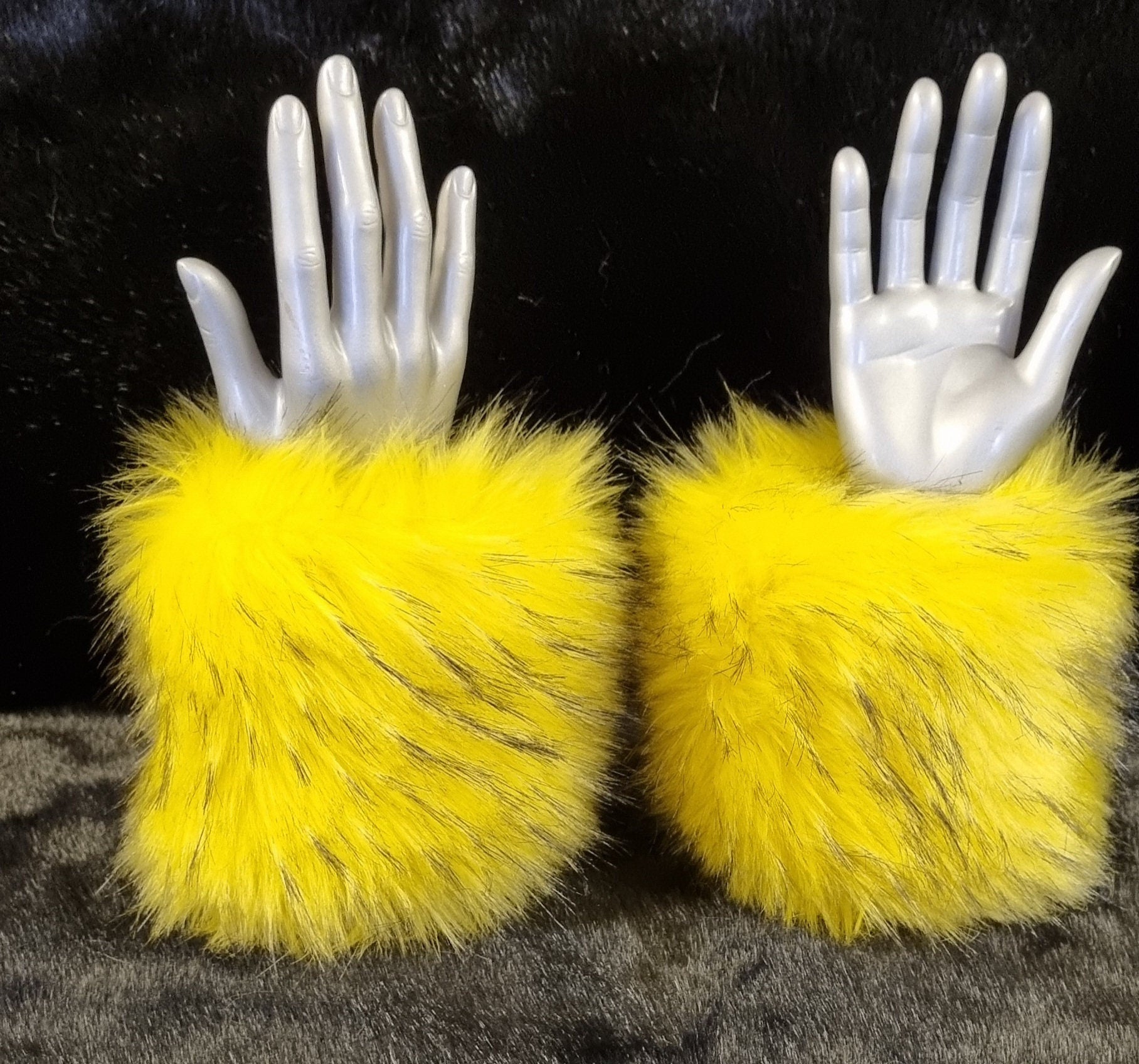 Canary Yellow Faux Fur Cuffs | Fluffy Wrist Warmers | Handmade in England