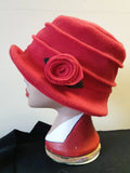 Red Fleece Hat Lined with Polar Fleece-Downton Abbey Hat-Womens Fleece Hat-Womens Fleece Winter Hat-1930's-Vintage Hat-Ladies Winter Hat