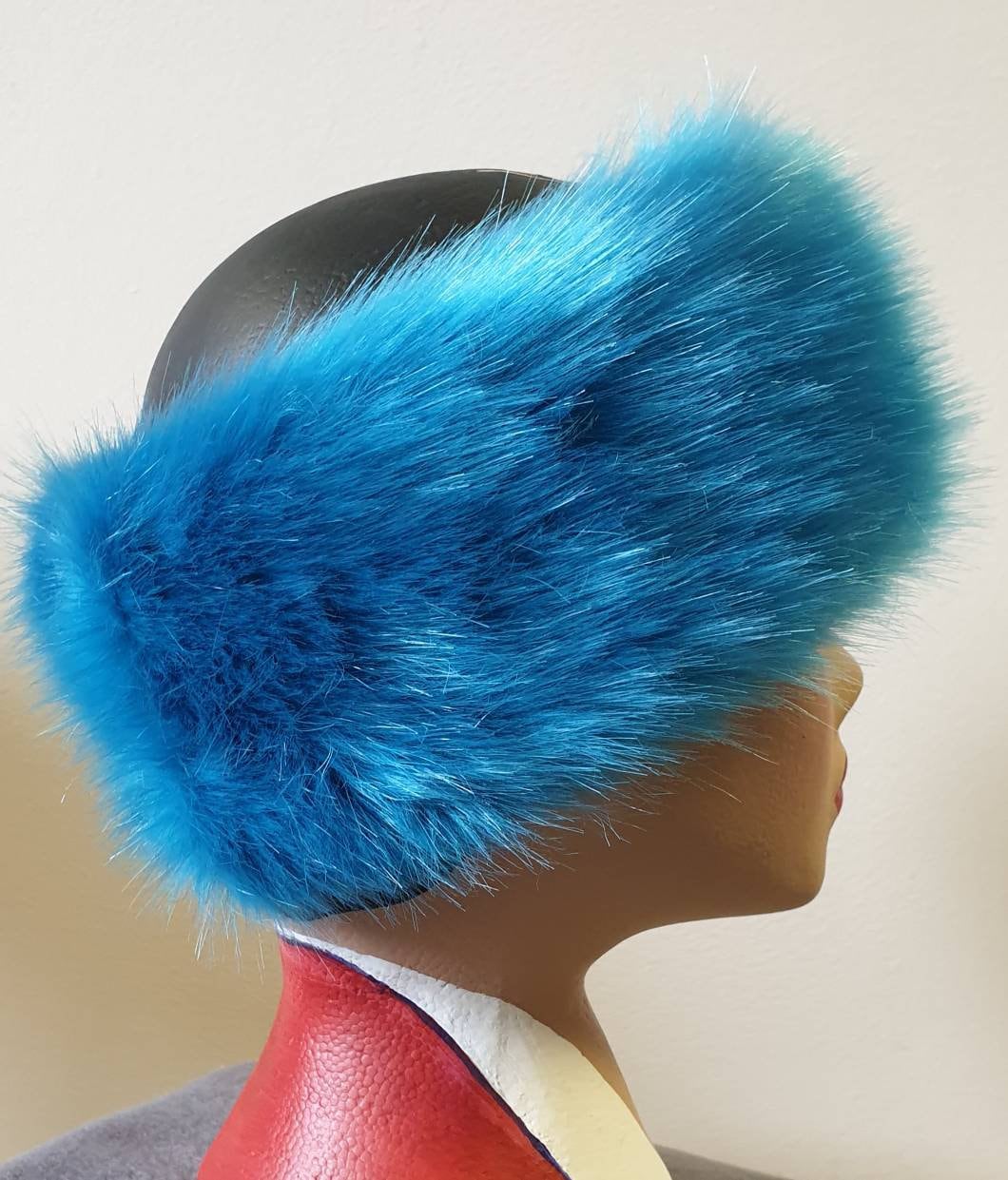Short Aqua Blue Luxury Faux Fur Headband / Neckwarmer / Earwarmer-Head Wrap-Fur Head Wrap- Handmade in Lancashire England