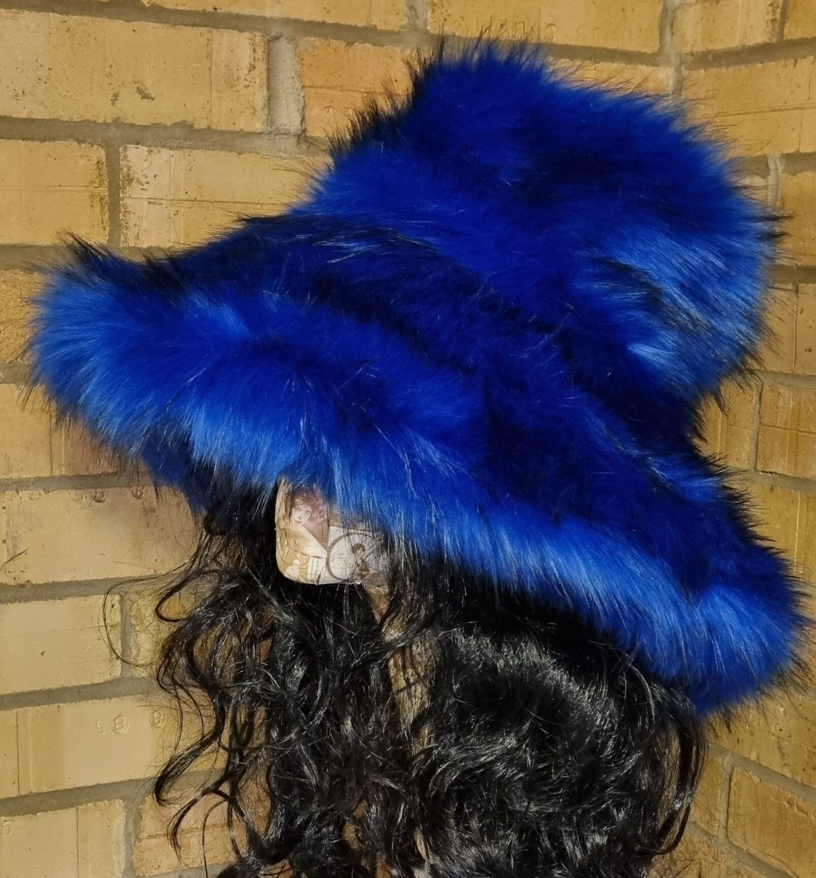 Royal Blue Faux Fur Bucket Hat | Extra Wide Wired Brim | Handmade Festival Hat