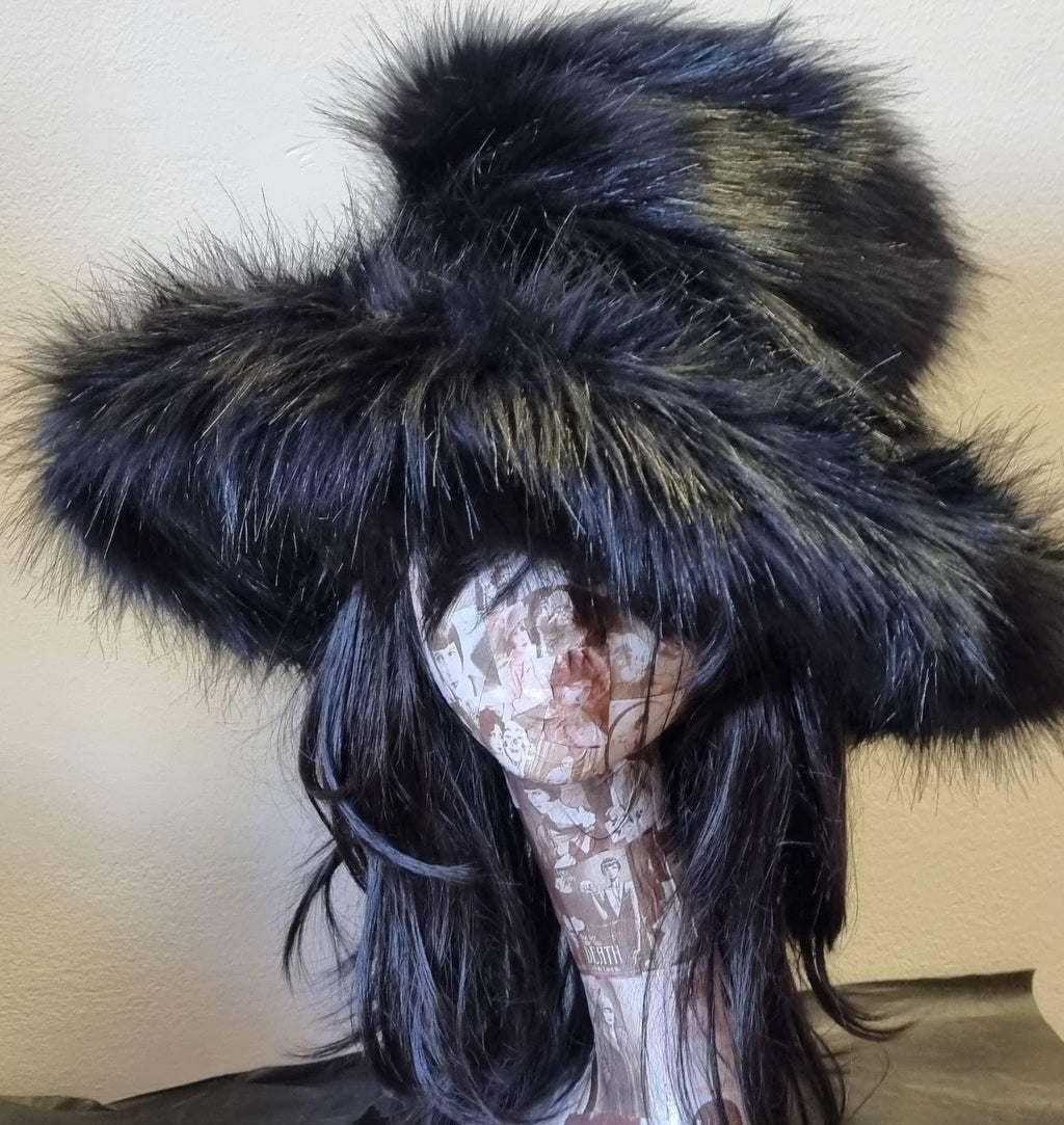 Luxury Wide Brim Black Faux Fur Bucket Hat | Ascot, Winter Weddings & Festivals | Handmade in England