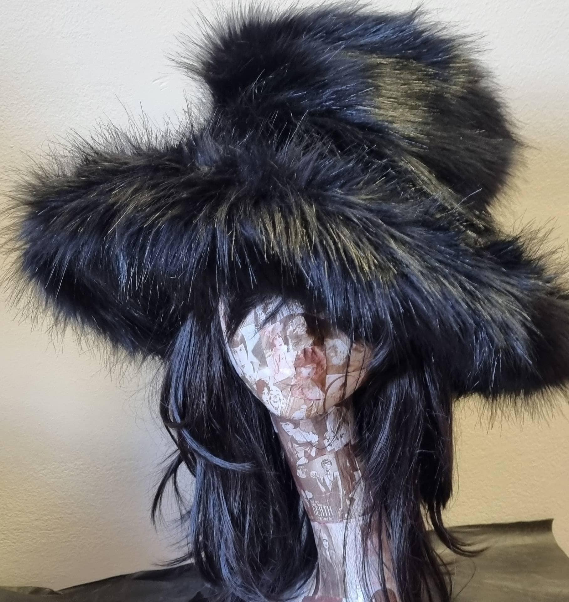 Luxury Wide Brim Black Faux Fur Bucket Hat | Ascot, Winter Weddings & Festivals | Handmade in England