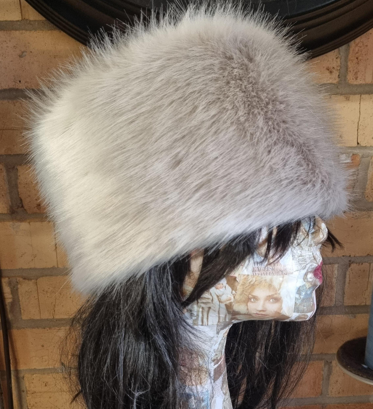 Silver Grey Faux Fur Hat with Polar Fleece Lining-Grey Fur Hat-Silver Hat-Pill Box Hat- Cruelty Free-Vegan Fabric-Grey Fur Hat-Fake Fur Hat