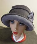 Dark/Light Grey Hat Lined with Polar Fleece-Downton Abbey Hat-Womens Fleece-Womens Fleece Winter Hat-1930's-Vintage Hat-Ladies Winter Hat