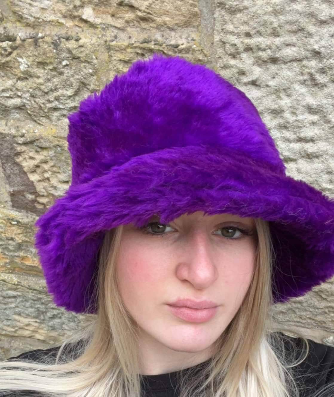 Purple Faux Fur Bucket Hat