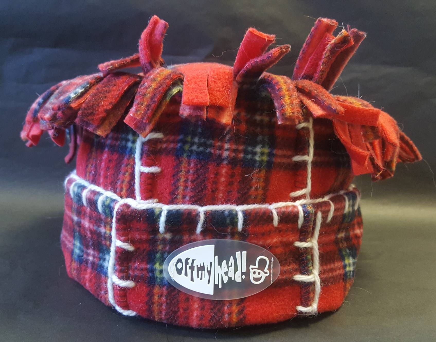 Tartan 'Tarantula' Fleece Hat with Blanket Stitch Detail- Fleece Winter Hat-Mens Winter hat- tartan fleece hat- Off My Head Hats