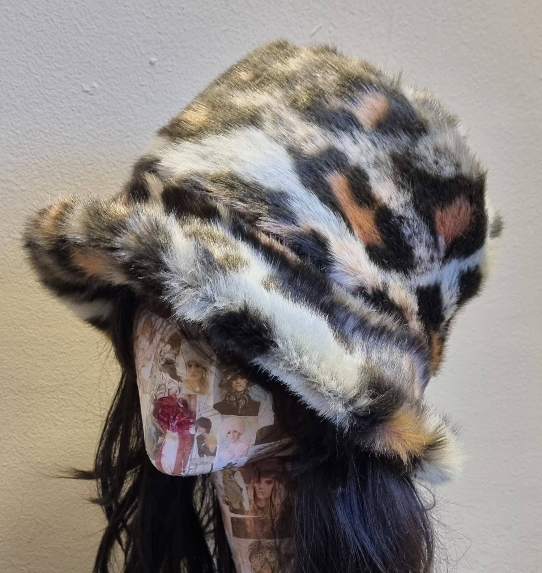 Leopard Print Fuzzy Bucket Hat-Festival Hat-Animal Print Faux Fur Hat-Fake Fur Hat-Rave Hat-Leopard Print Bucket Hat- Hat-vegan friendly-