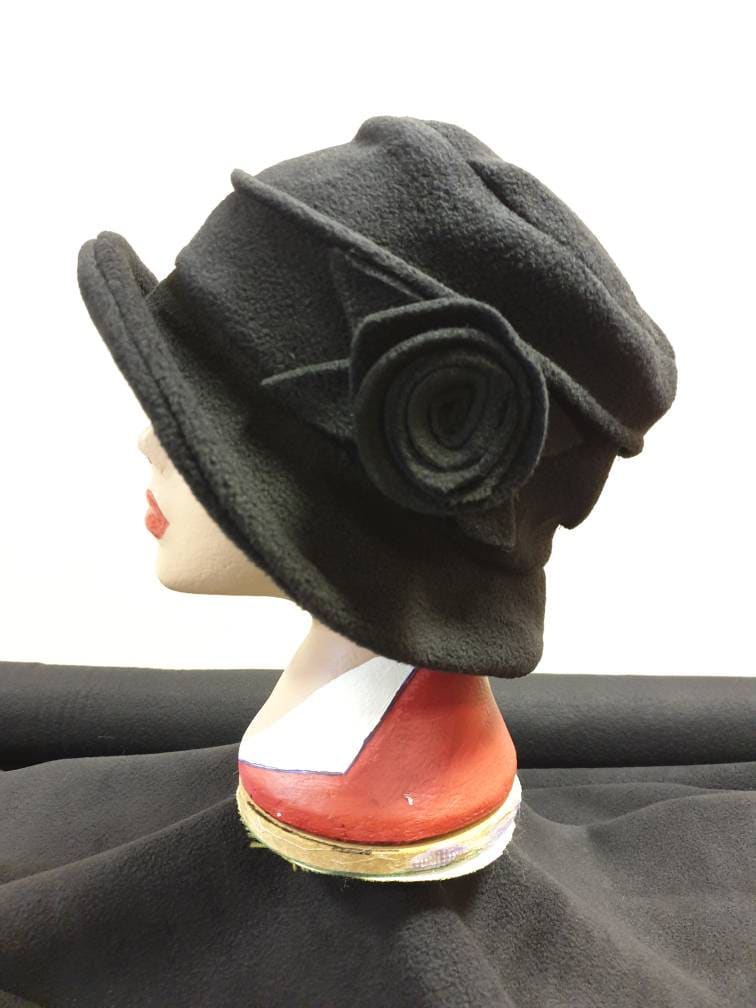 Black Fleece Cloche Hat | Handmade in England | Vintage 1920s Style