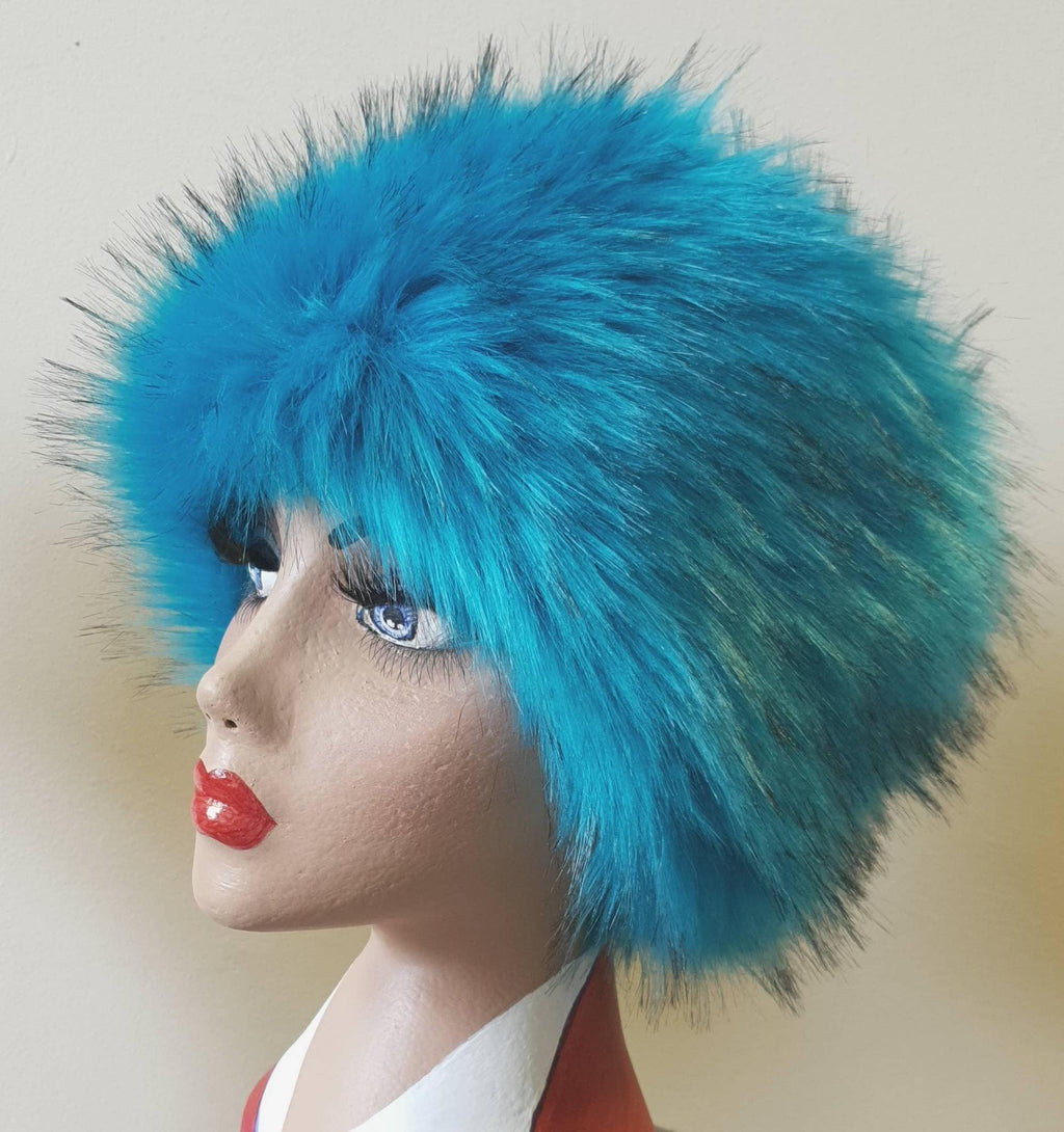 Turquoise Blue Luxury Long Pile Faux Fur Hat- Polar Fleece Lining-Fur Hat-Fake Fur Hat-Winter Hat-Long Fur Hat-Cossack Hat-Blue Fur Hat