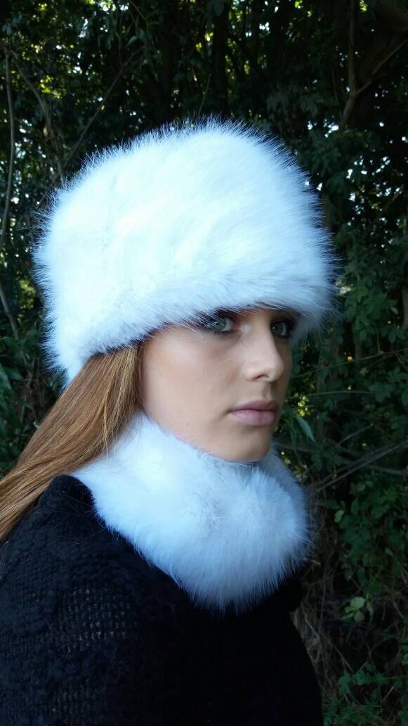 Super Luxury White Faux Fur Hat with Polar Fleece Lining