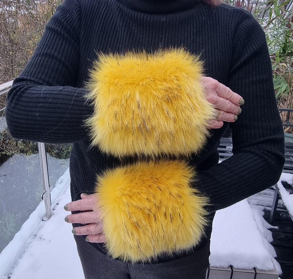 Canary Yellow Faux Fur Cuffs | Fluffy Wrist Warmers | Handmade in England