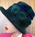 Dark Green & Tartan Fleece Cloche Hat | 1920s Vintage Style | Handmade in England