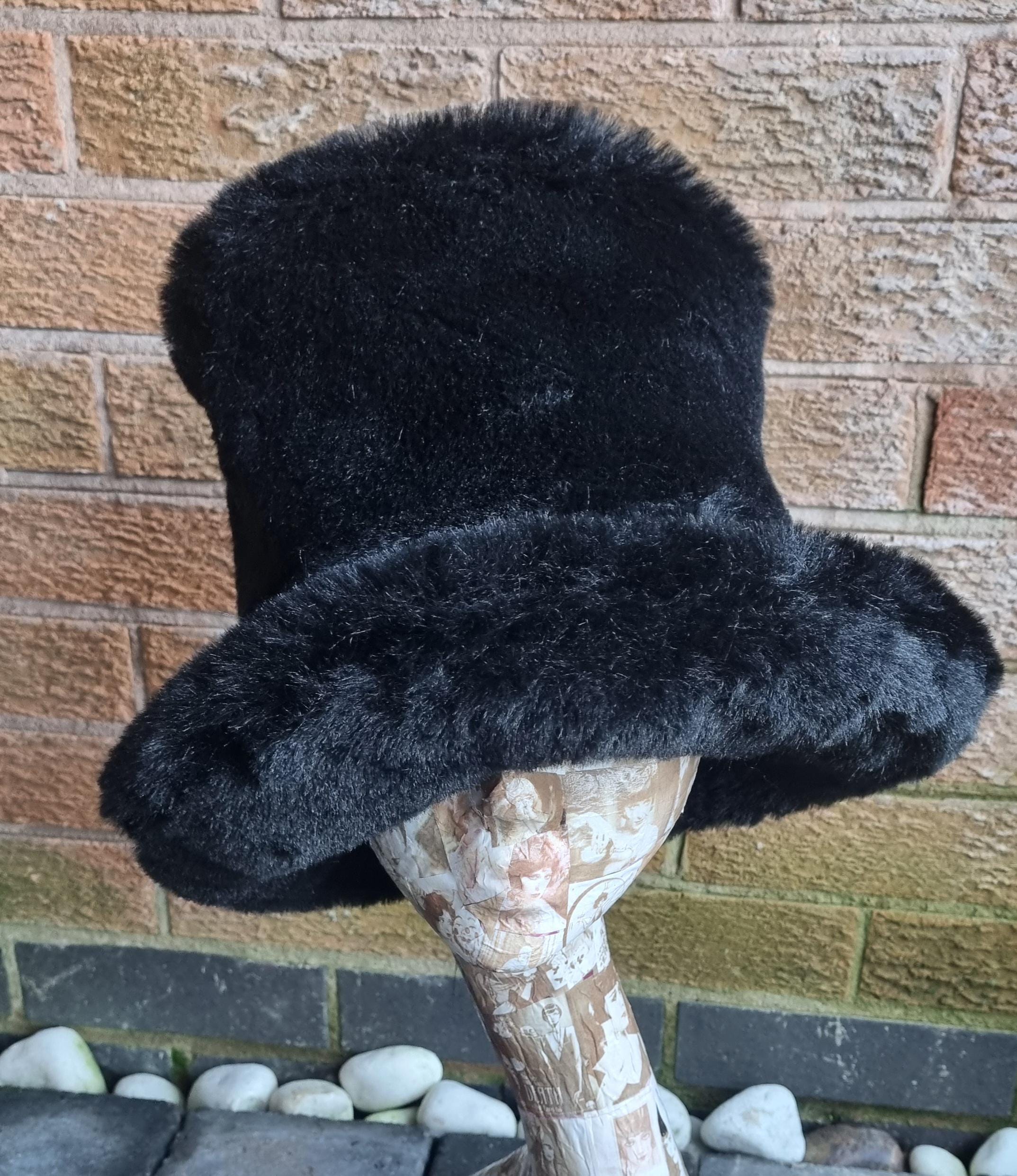 Tall Black Faux Fur Hat | Handmade in England | Festival & Statement Headwear