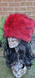 Vibrant Red/Black Luxury Faux Fur Hat with Polar Fleece Lining-Fur Hat-Fake Fur Hat-Winter Hat-Long Fur Hat-Red Fur Hat
