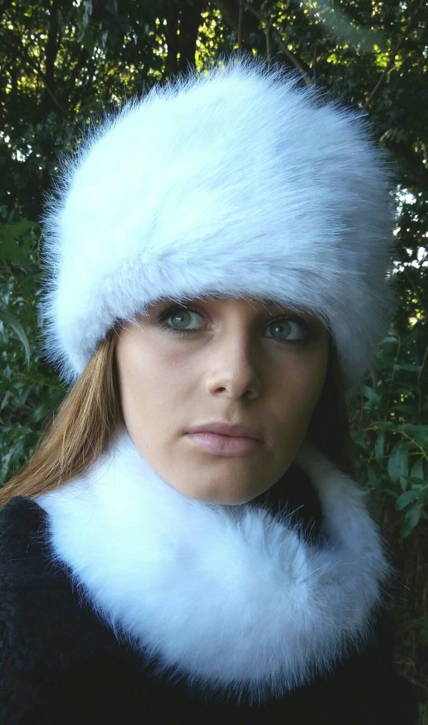 Super Luxury White Faux Fur Hat with Polar Fleece Lining