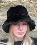Short Black Fun Fur Bucket Hat-Festival Hat-Floppy Hat-Fur Hat-Fake Fur Hat-Rave Hat-Black Fur Hat- Black Fur Hat- Furry Bucket Hat