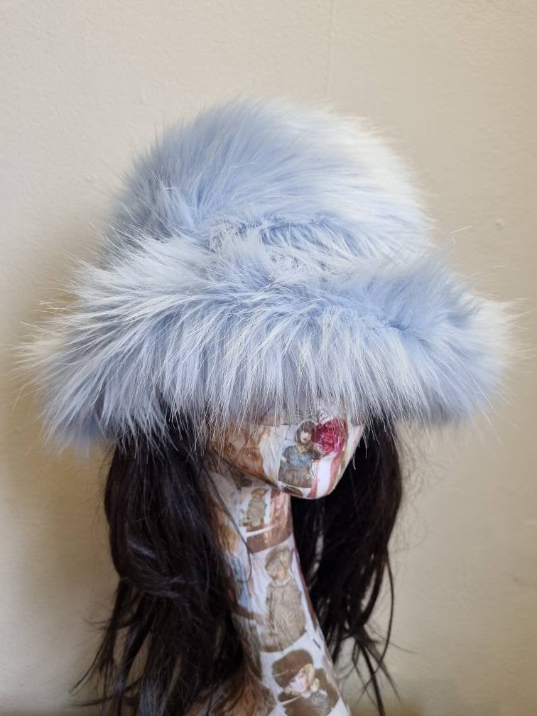 Baby Blue Fluffy Faux Fur Bucket Hat | Handmade in the UK