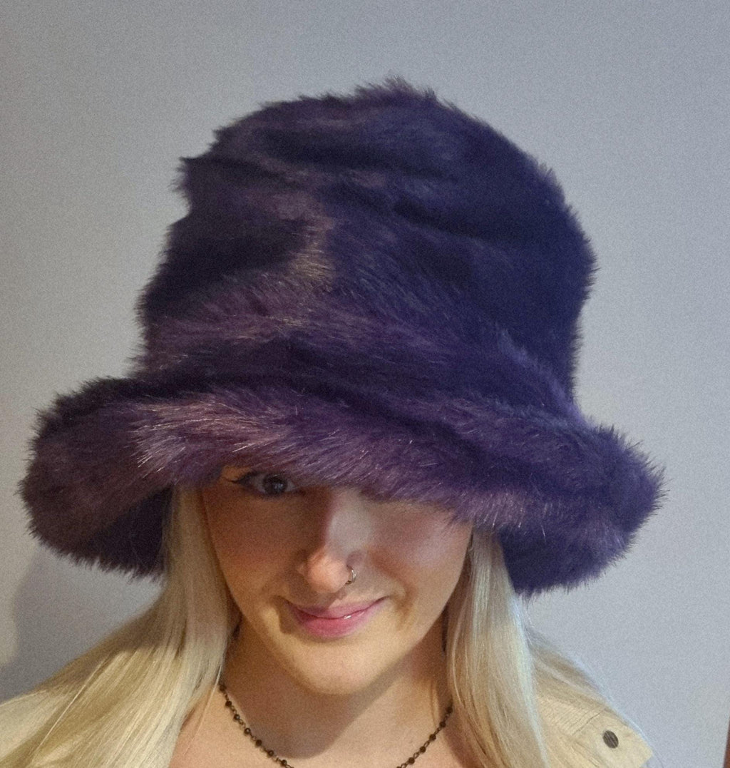 7 inch Tall Purple Black Faux Fur Hat-JK Style Hat-Space Cowboy Hat-Fake Fur Black Hat- Stovepipe Hat- Black Fur Top Hat-Top Hat-Halloween