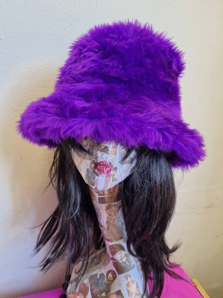 Purple Faux Fur Bucket Hat