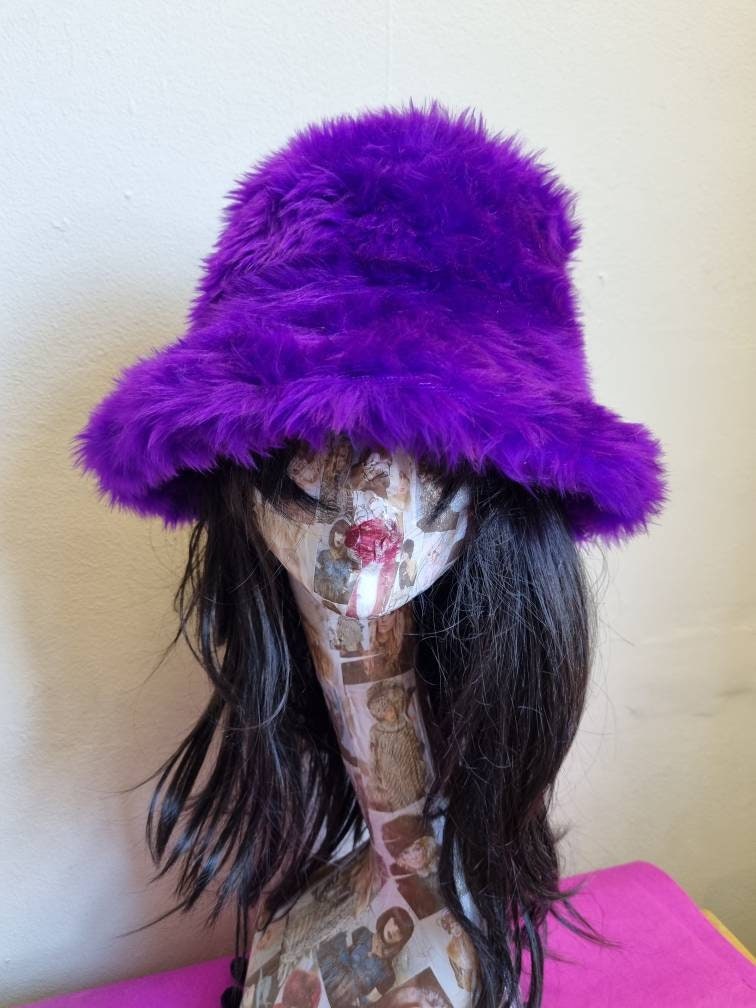 Purple Faux Fur Bucket Hat