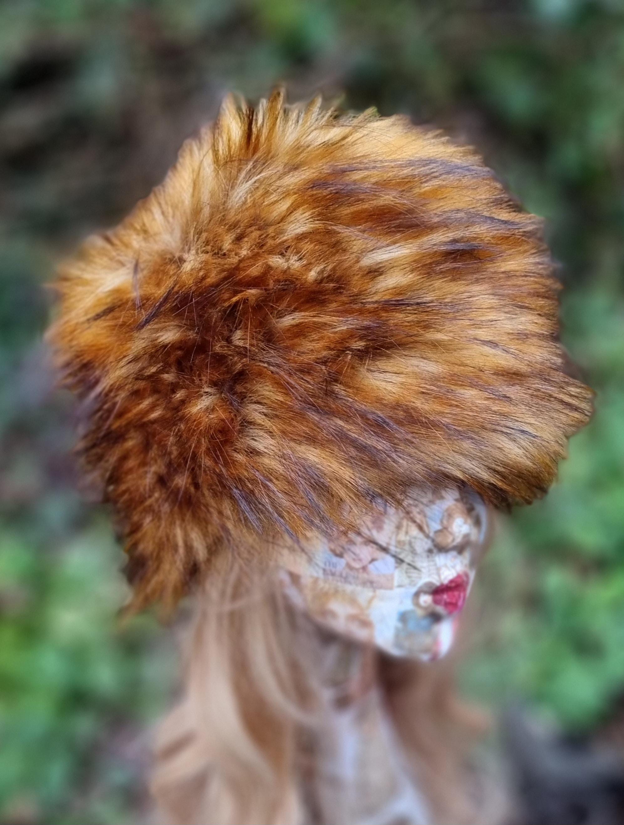 Fake Red Fox Fabric  Faux Fur Hat-Fleece Lining- Winter Fur Hat-Fox Fur Hat-Yellow-Cruelty Free-Vegan Fabric