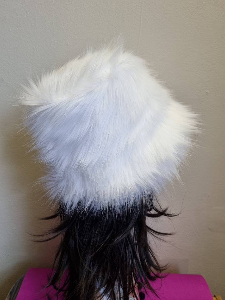 Ice White Faux Fur Bucket Hat-Festival Hat-Floppy Hat-Fur Hat-Fake Fur Hat-Rave Hat-White Fur Hat- Fuzzy Bucket Hat-White Fur Hat