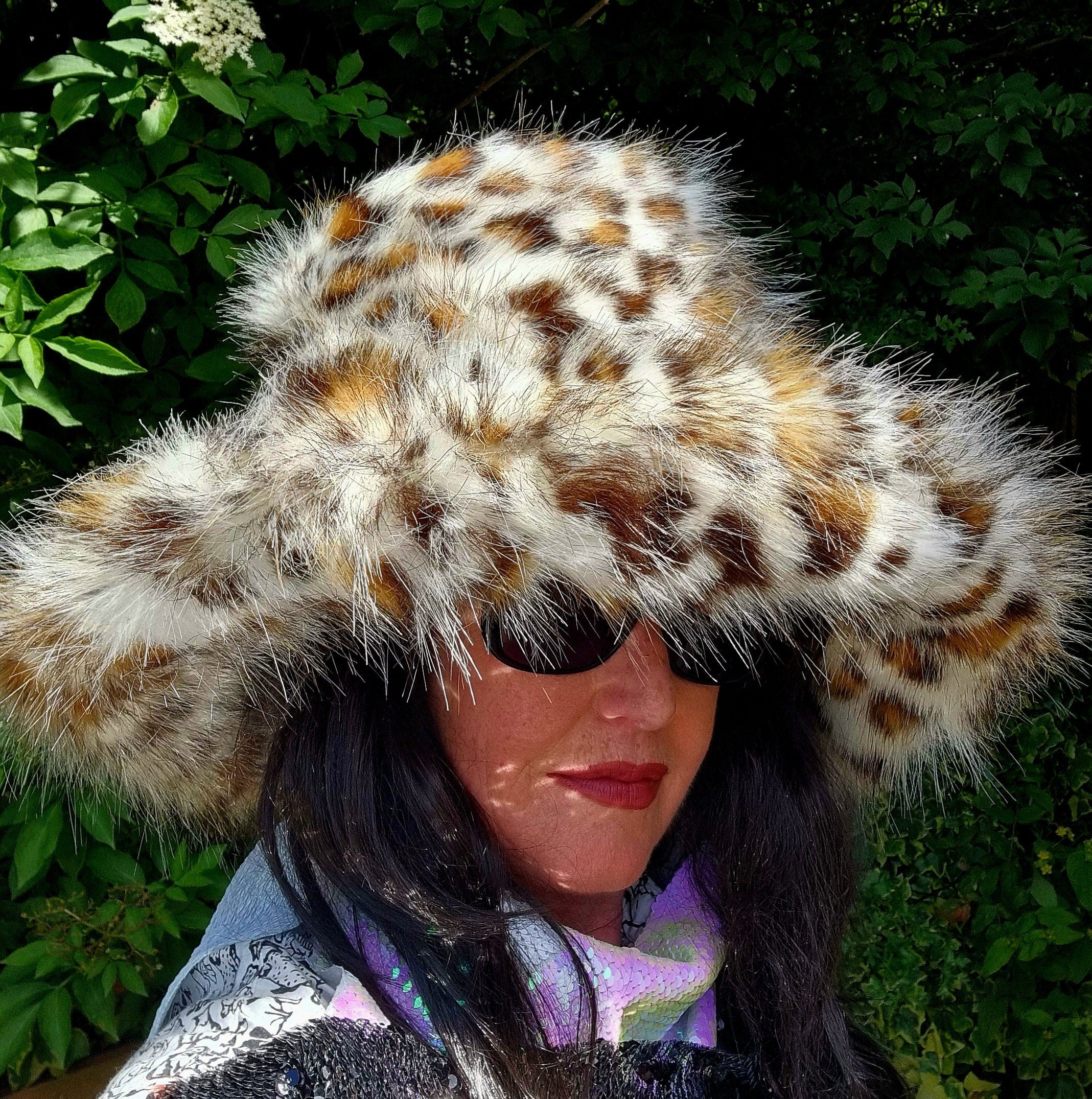 Leopard Print Faux Fur Bucket Hat | Extra Wide Wired Brim | Handmade Festival Hat