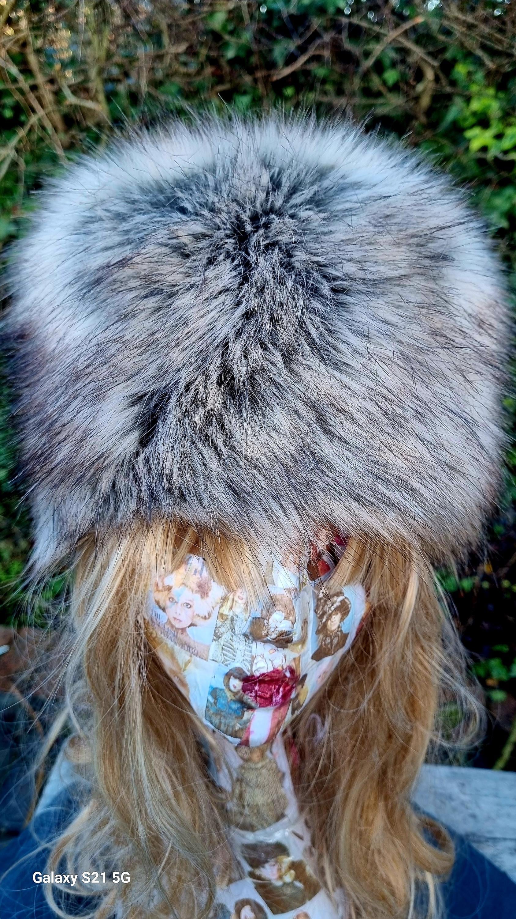 Grey and Brown Luxury Faux Fur Hat with Polar Fleece Lining- Fur Hat-Fake Fur Hat-Winter Hat- Grey Fur Hat- Vegan Fur Hat- Grey Fur- Brown