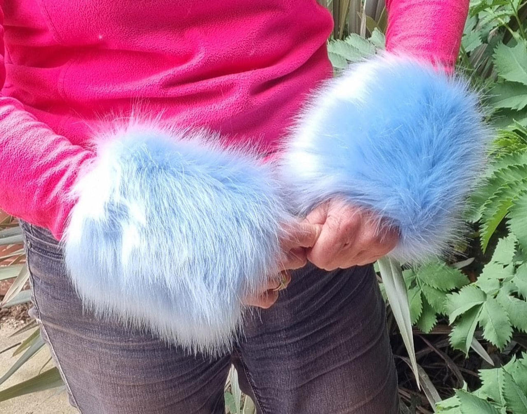 Baby Blue Faux Fur Cuffs | Fluffy Wrist Warmers | Handmade in England