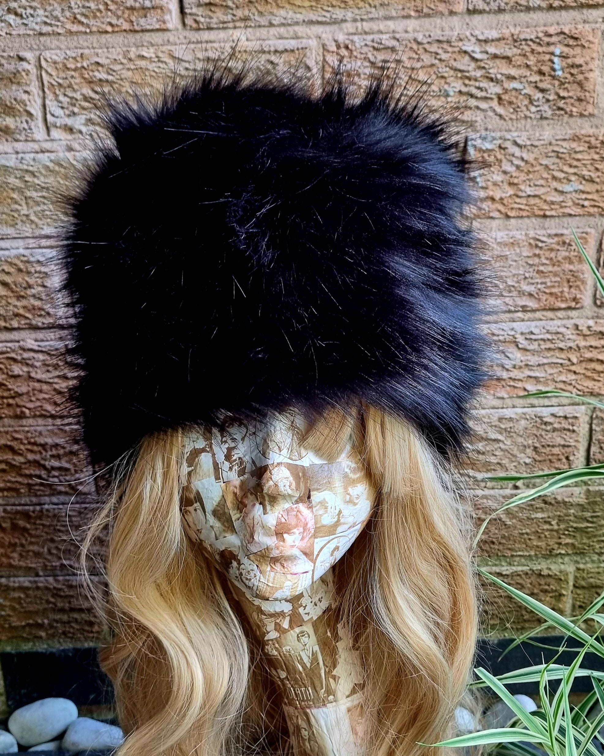 Lovely Black Pill Box Hat Luxury Faux Fur Hat with Polar Fleece Lining-Fur Hat-Fake Fur Hat-Winter Hat-Long Fur Hat-Black Fur Hat-Vegan