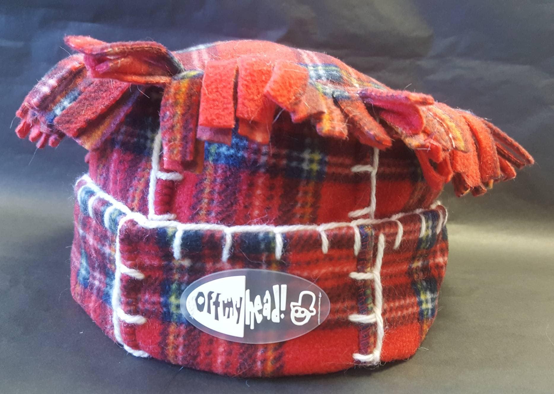 Tartan 'Tarantula' Fleece Hat with Blanket Stitch Detail- Fleece Winter Hat-Mens Winter hat- tartan fleece hat- Off My Head Hats