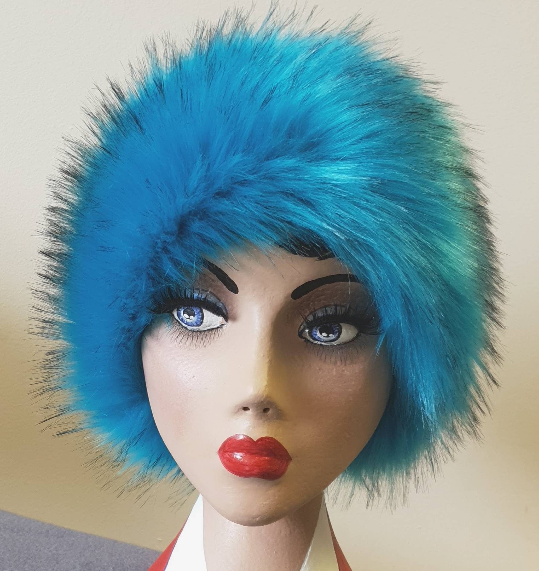 Turquoise Blue Luxury Long Pile Faux Fur Hat- Polar Fleece Lining-Fur Hat-Fake Fur Hat-Winter Hat-Long Fur Hat-Cossack Hat-Blue Fur Hat