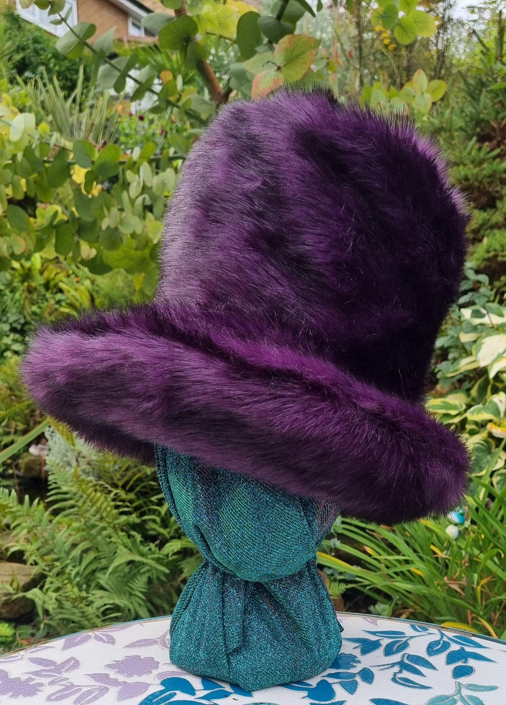 7 inch Tall Purple Black Faux Fur Hat-JK Style Hat-Space Cowboy Hat-Fake Fur Black Hat- Stovepipe Hat- Black Fur Top Hat-Top Hat-Halloween