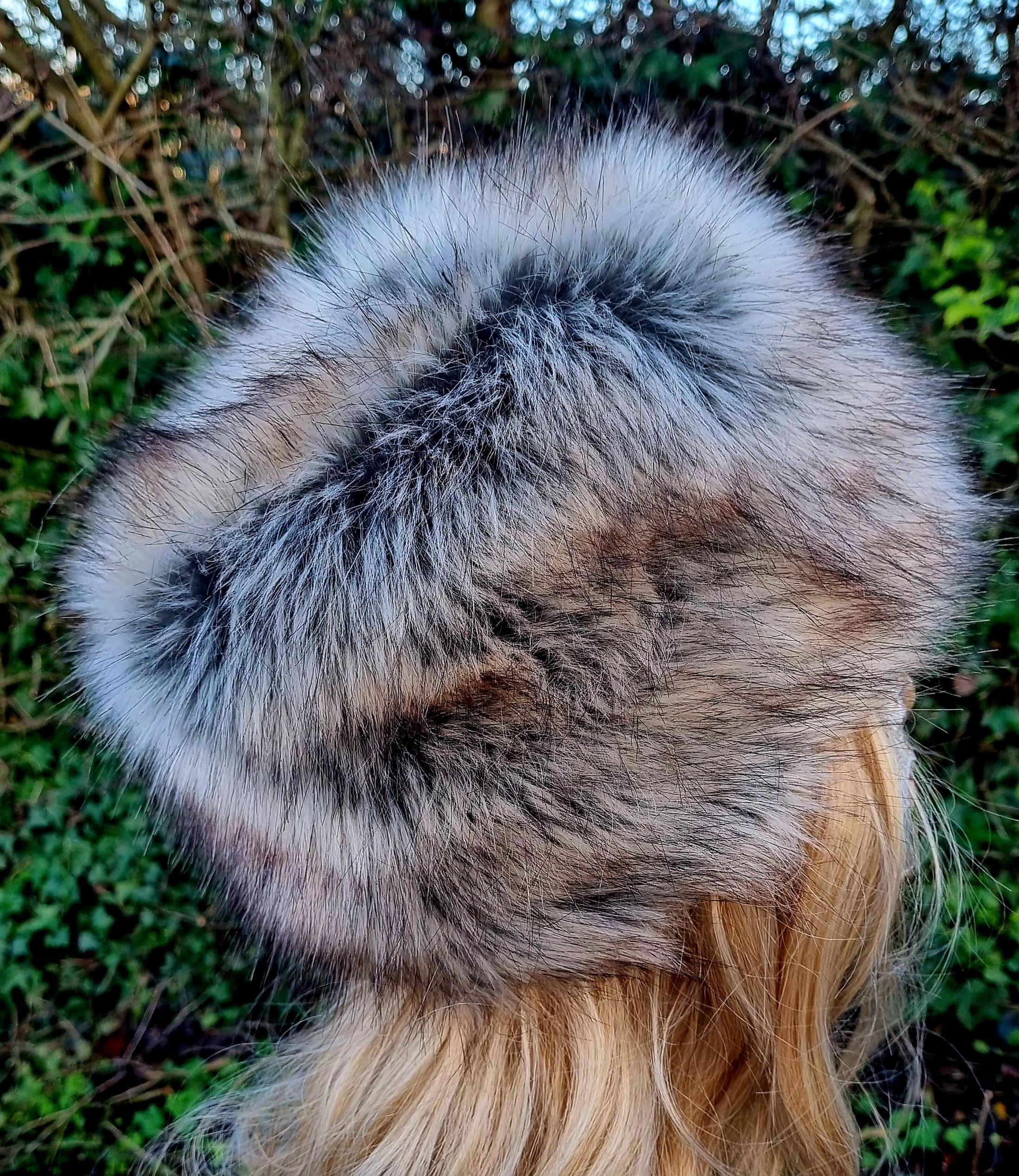 Grey and Brown Luxury Faux Fur Hat with Polar Fleece Lining- Fur Hat-Fake Fur Hat-Winter Hat- Grey Fur Hat- Vegan Fur Hat- Grey Fur- Brown
