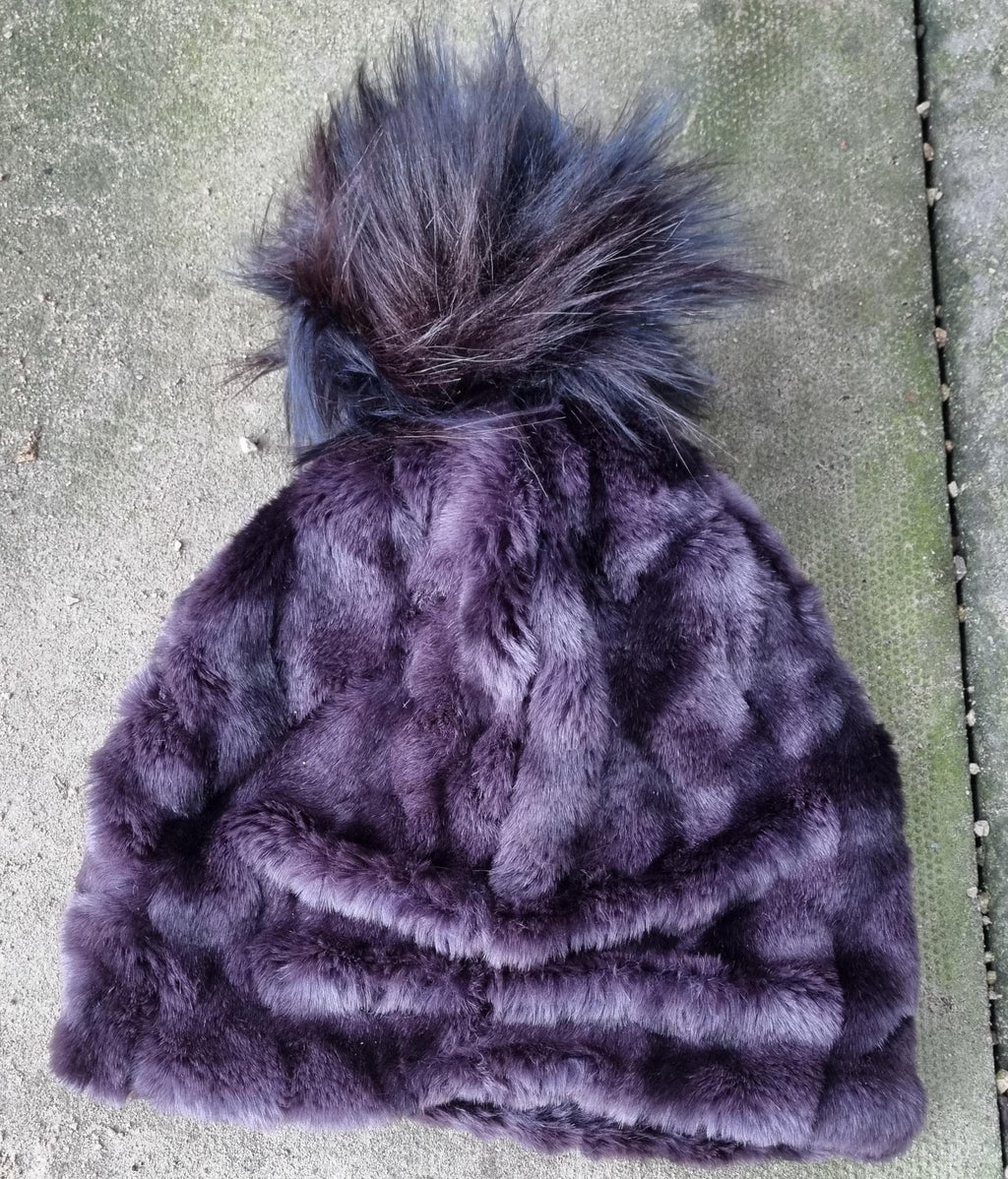 Violet Faux Fur Pom Pom Hat-Fully Lined with Polar Fleece-Pom Pom-Fake Fur Hat-Purple Fur-Ladies Winter Hat-Fleece Hat-Purple Pom Pom