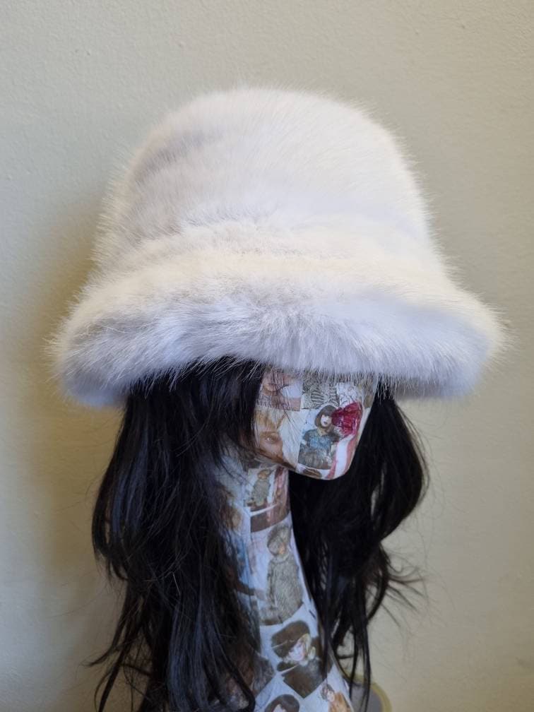 Stunning Super Luxury White Faux Fur Bucket Hat-Fuzzy Bucket Hat-Festival Hat-Floppy Hat-Fur Hat-Fake Fur Hat-Rave Hat-White Bucket Hat