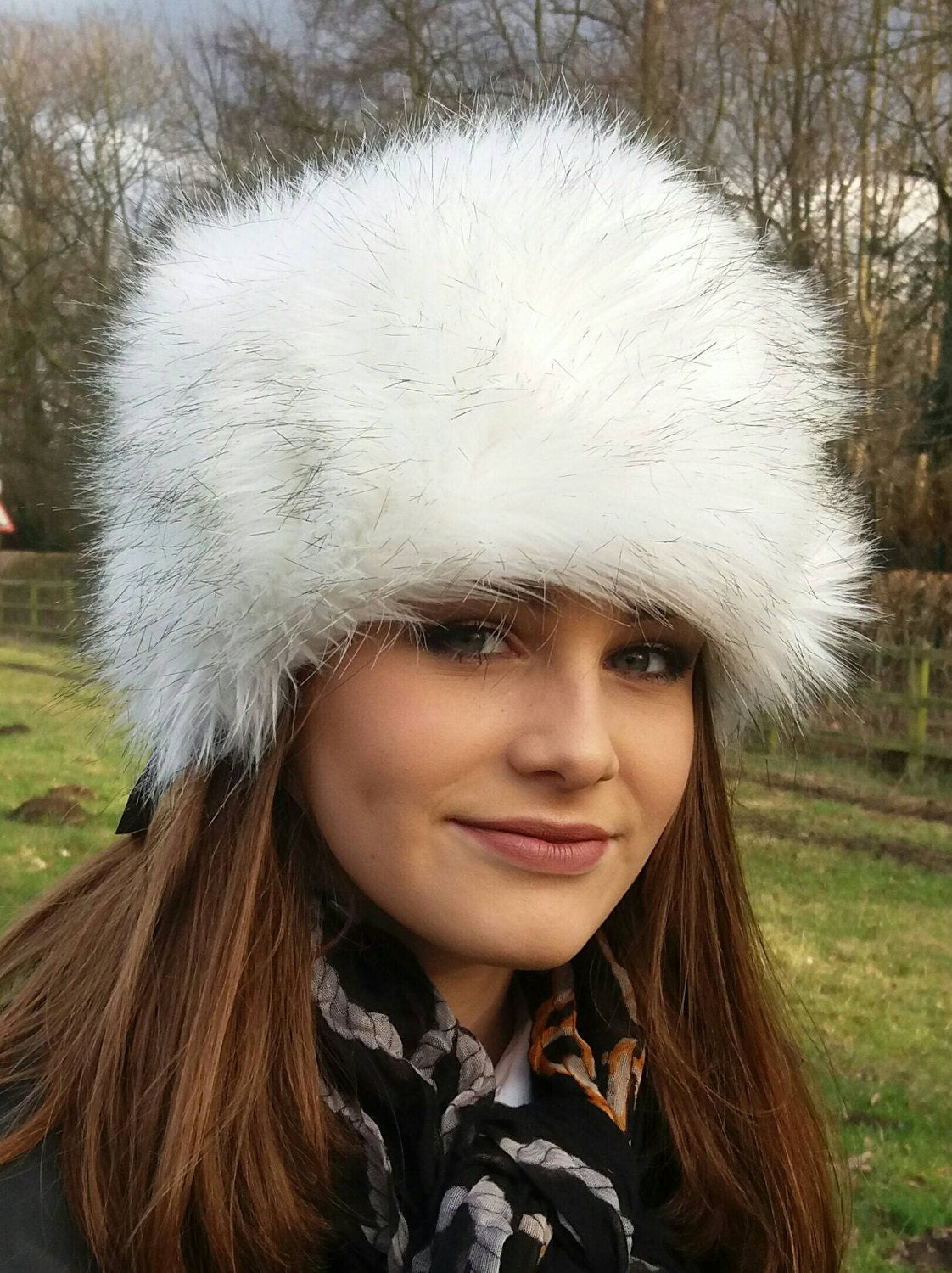 Husky Faux Fur Hat with Black Tips Russian Style- Polar Fleece Lining-Fur Hat-Fake Fur Hat-Winter Hat-Long Fur Hat-Cossack Hat-White Fur Hat