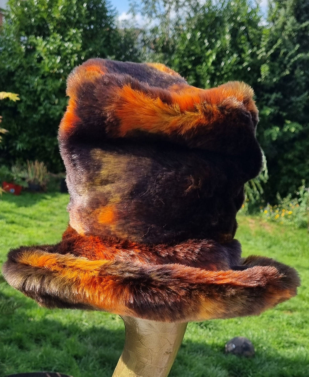 Tall Faux Fur Hat | Black, Brown & Orange | Handmade in the UK