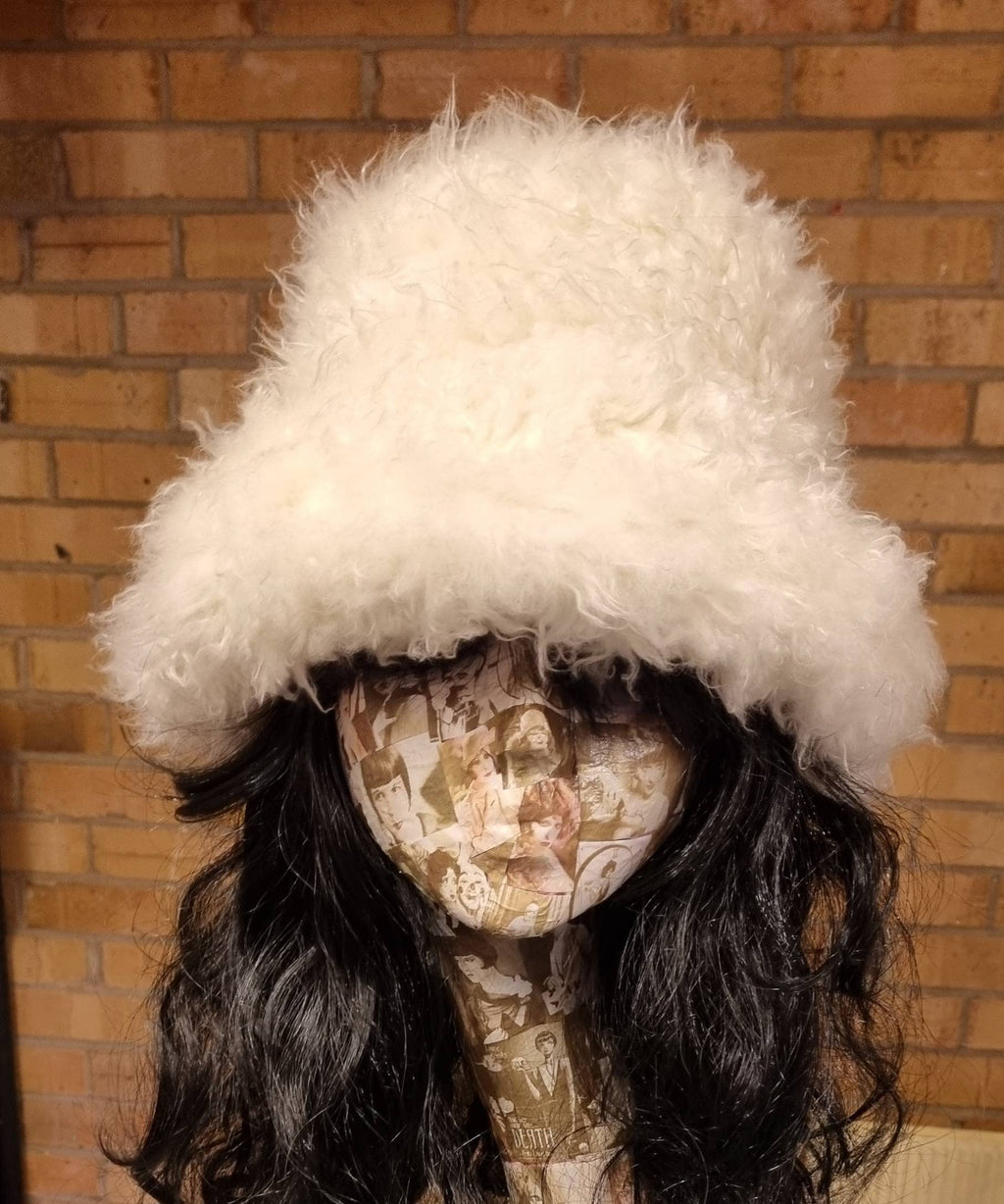 Twisty Faux Fur Bucket Hat-Festival Hat-Fuzzy Bucket Hat-Fur Hat-Fake Fur Hat-Rave Hat-Cream  Fur-Off White Fur-Bucket Hat-Ivory Fake Fur