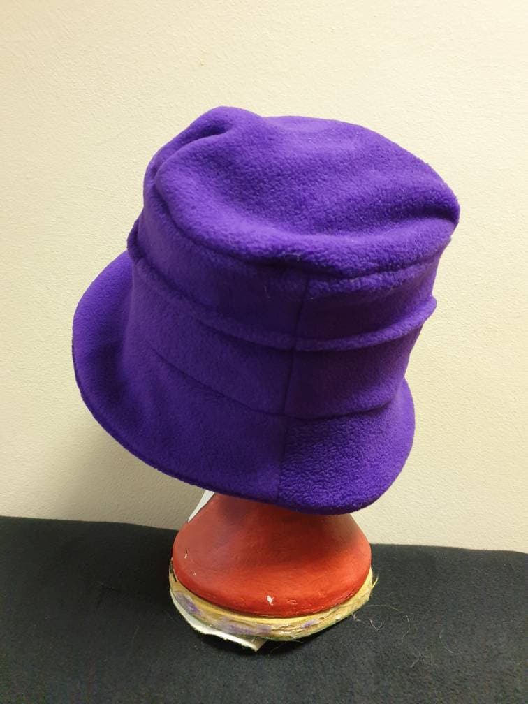 Fleece Lined Purple Fleece Hat- Pleated Top-Downton Abbey Hat-Womens Fleece Hat-Womens Fleece Winter Hat-1930-Ladies Winter Hat-Cloche Hat