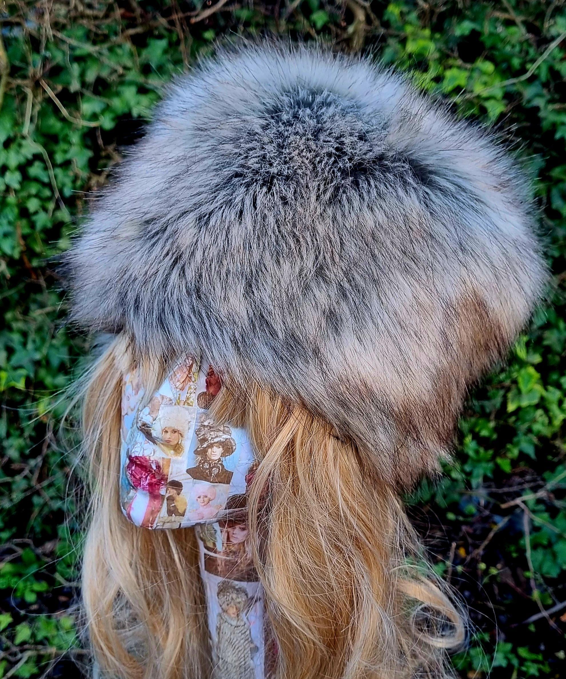 Grey and Brown Luxury Faux Fur Hat with Polar Fleece Lining- Fur Hat-Fake Fur Hat-Winter Hat- Grey Fur Hat- Vegan Fur Hat- Grey Fur- Brown