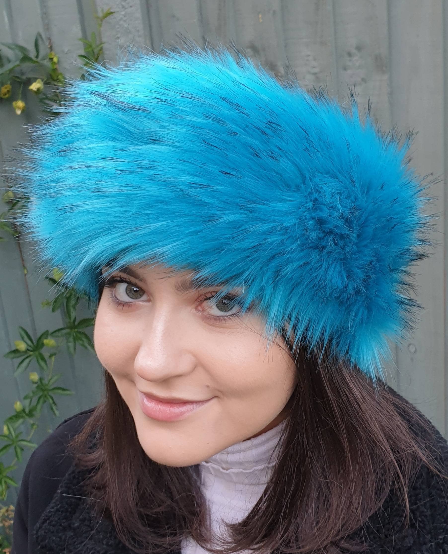 Turquoise Blue Luxury Faux Fur Headband-Blue Fur Headband- Neckwarmer- Earwarmer-Head Wrap-Fur Head Wrap- Handmade in Lancashire England