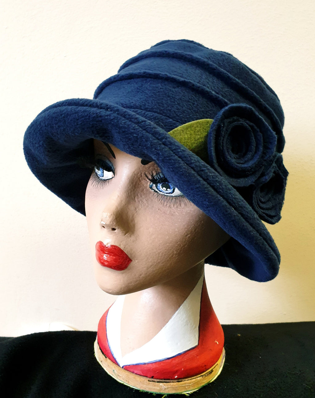 Navy Blue Fleece Hat-Polar Fleece Lining-Downton Abbey Hat-Womens Fleece Hat-Womens Fleece Winter Hat-1930's-Ladies Winter Hat-Blue Fleece